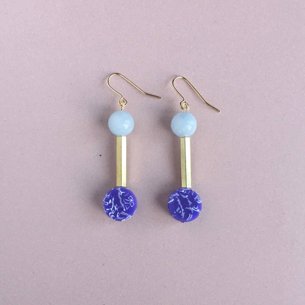 Drop Earrings - Jade and Purple: Hypoallergenic Steel