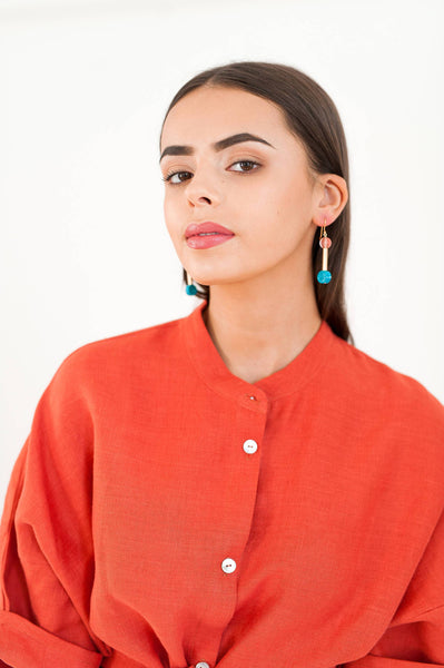 Drop Earrings - India Pink and Teal: Gold Plated