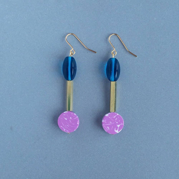 Drop Earrings - India Pink and Teal: Gold Plated