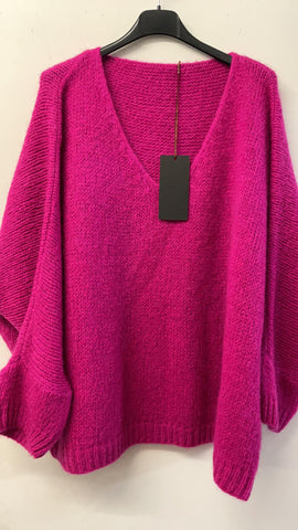 Italian One Size Mohair blend cerise pink jumper