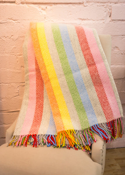 Tweedmill Silver Grey Rainbow Stripe Wool Blanket Throw