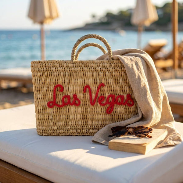 Custom Text Woven Reed Market Basket - Personalized Bag: Medium