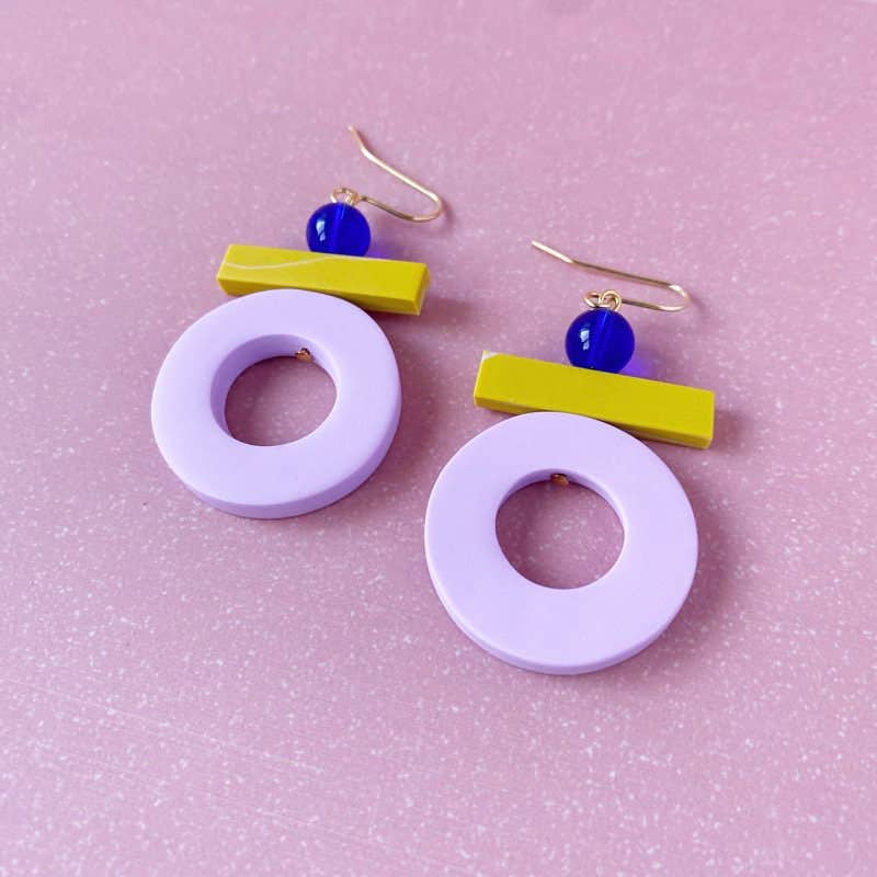 Sol Earrings - Lavender & Mustard: Gold Plated Hooks