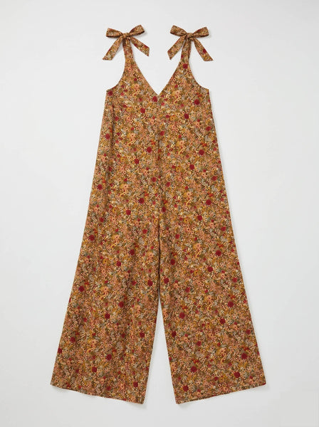 Floral Jumpsuit with Knotted Straps @1028_CbNoeudFleurs: Khaki