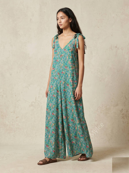 Floral Jumpsuit with Knotted Straps @1028_CbNoeudFleurs: White