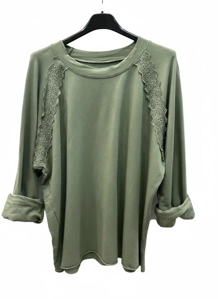 Long Sleeve Lace Sweatshirt: Sky