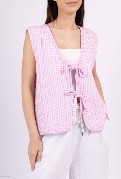 Quilted Vichy Tie Vest: Navy