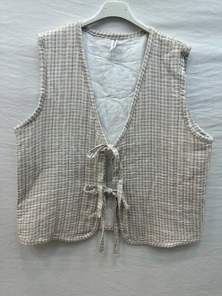 Quilted Vichy Tie Vest: Navy