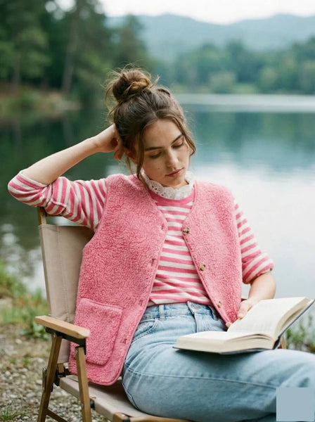 Top with English Embroidery Collar: Pink