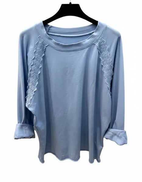 Long Sleeve Lace Sweatshirt: Sky