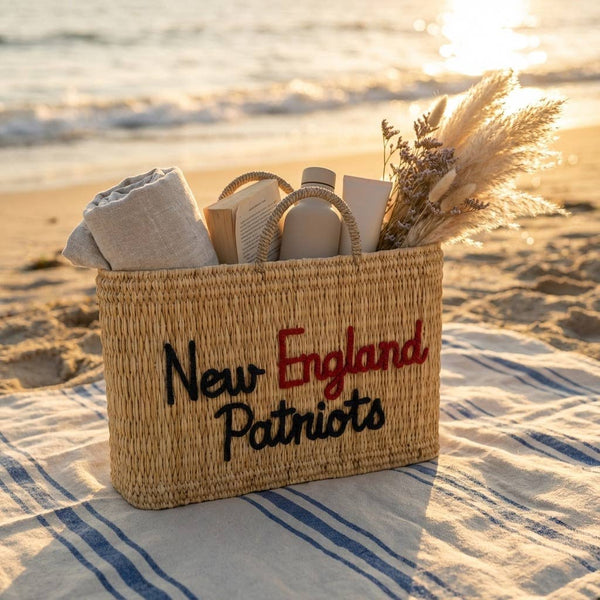 Custom Text Woven Reed Market Basket - Personalized Bag: Medium