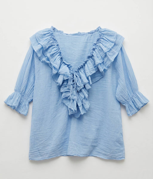 Ruffled Cotton Voile Blouse @10646_BsVoileFroufrou: Navy Blue