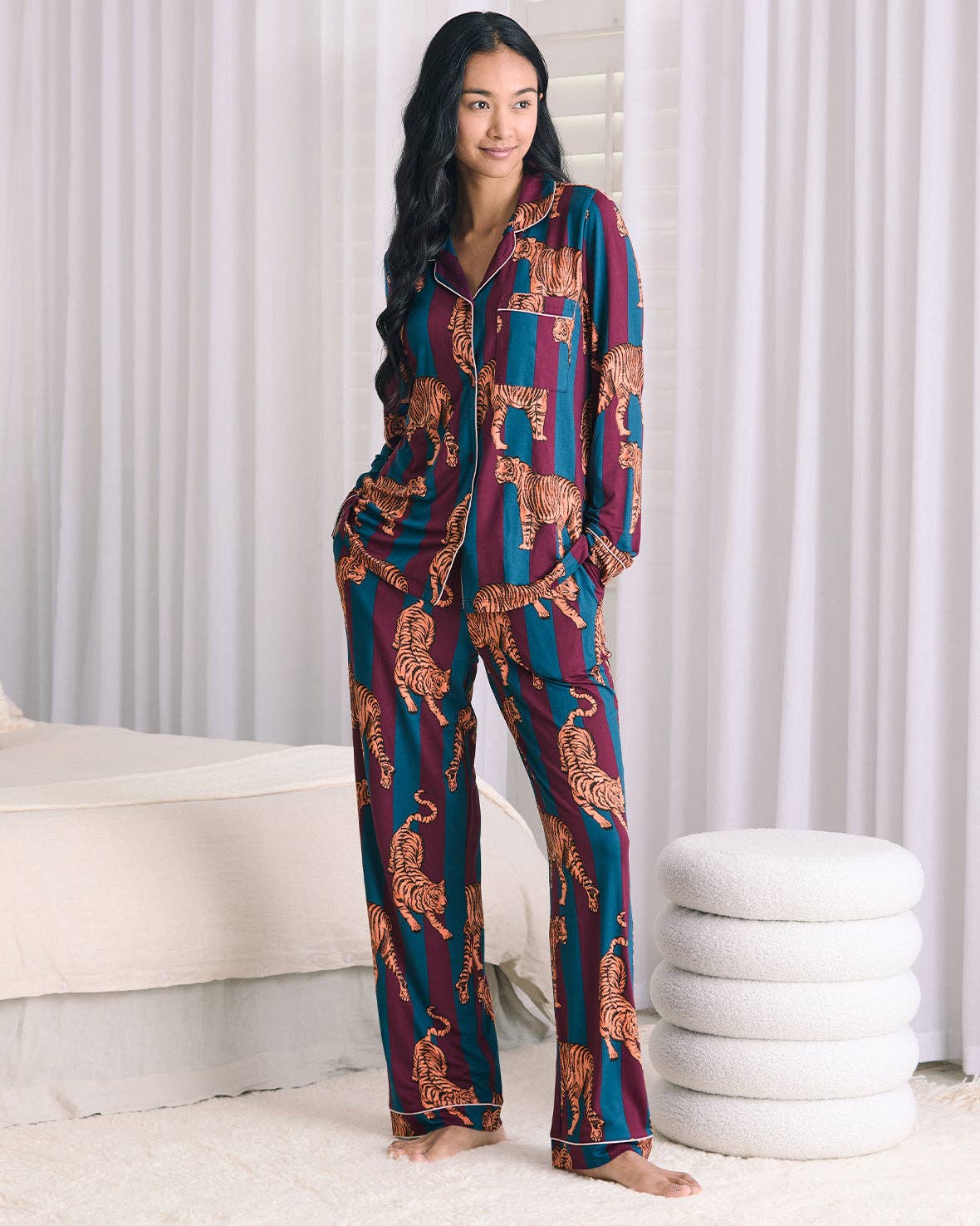 Tiger Stripe Print Long Pyjama Set: UK 10