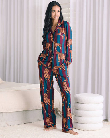 Tiger Stripe Print Long Pyjama Set: UK 10