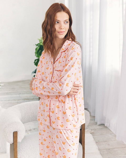 Croissant Print Long Pyjama Set: UK 14