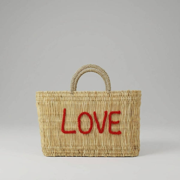 Custom Text Woven Reed Market Basket - Personalized Bag: Medium