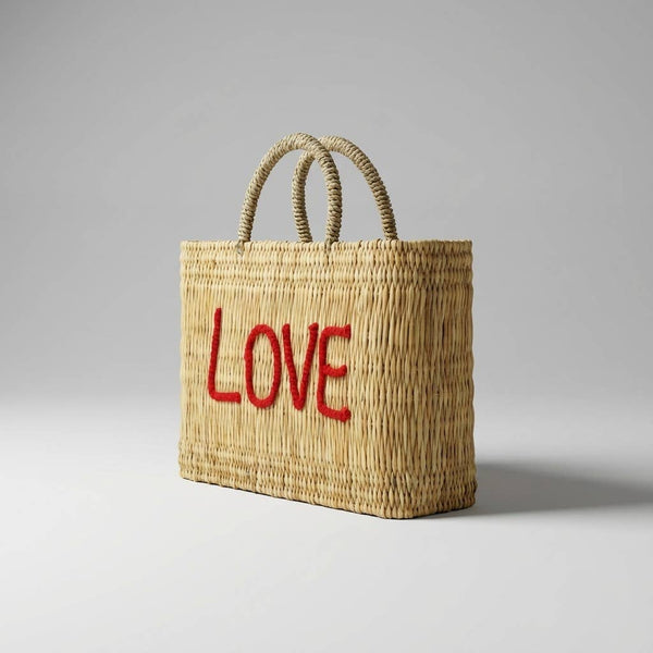 Custom Text Woven Reed Market Basket - Personalized Bag: Medium