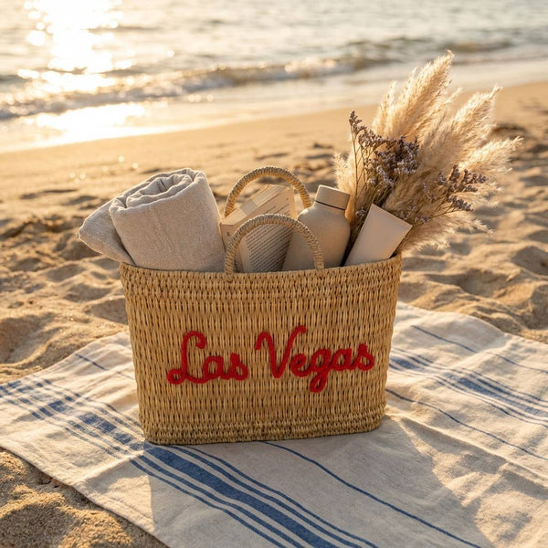 Custom Text Woven Reed Market Basket - Personalized Bag: Medium