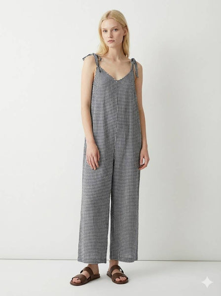 Gingham Cotton Jumpsuit @2307_CbVichy: Navy
