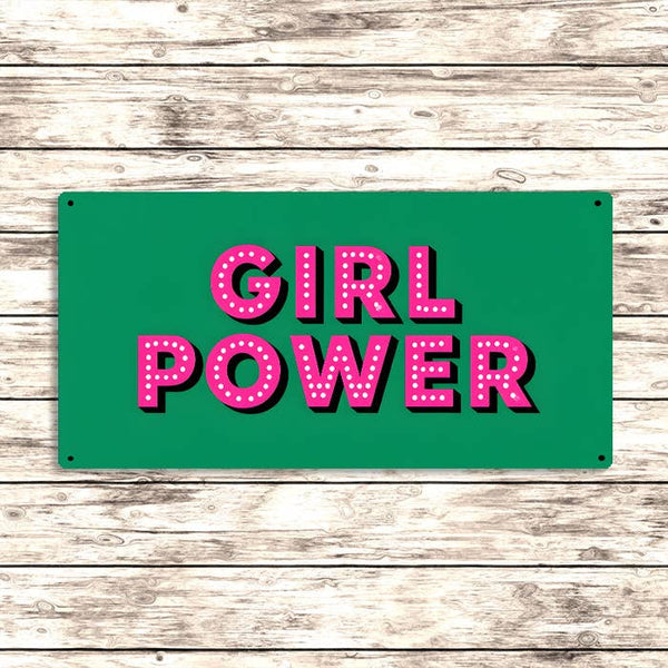 Girl Power Metal Sign – Bold Feminist Pink Retro Wall Art