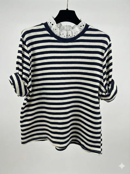 Top with English Embroidery Collar: Pink