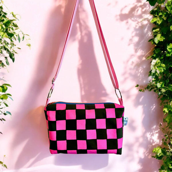 Handprinted on waxed canvas crossbody boxy bag