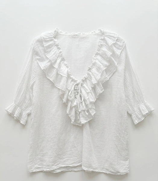 Ruffled Cotton Voile Blouse @10646_BsVoileFroufrou: Navy Blue