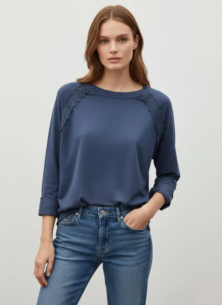 Long Sleeve Lace Sweatshirt: Sky