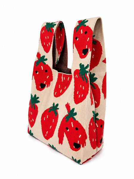 Strawberry Puppy - Knitted bag : Red and beige / Medium