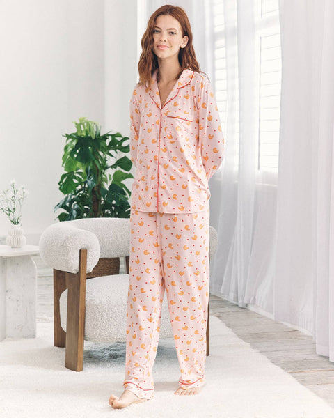 Croissant Print Long Pyjama Set: UK 12