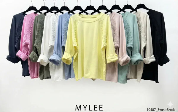 Long Sleeve Lace Sweatshirt: Sky