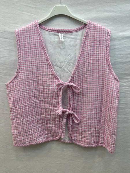 Quilted Vichy Tie Vest: Navy