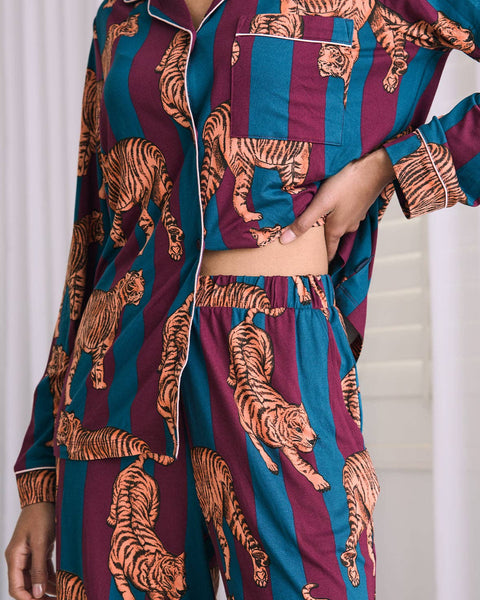 Tiger Stripe Print Long Pyjama Set: UK 12