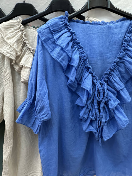 Ruffled Cotton Voile Blouse @10646_BsVoileFroufrou: White