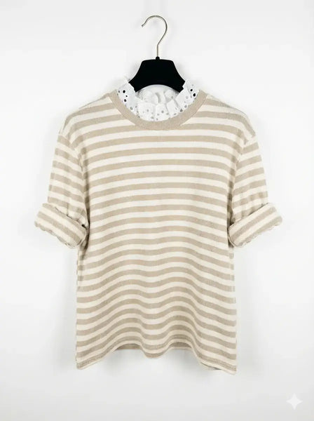 Top with English Embroidery Collar: Pink