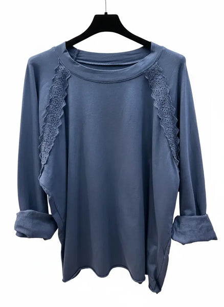 Long Sleeve Lace Sweatshirt: Sky