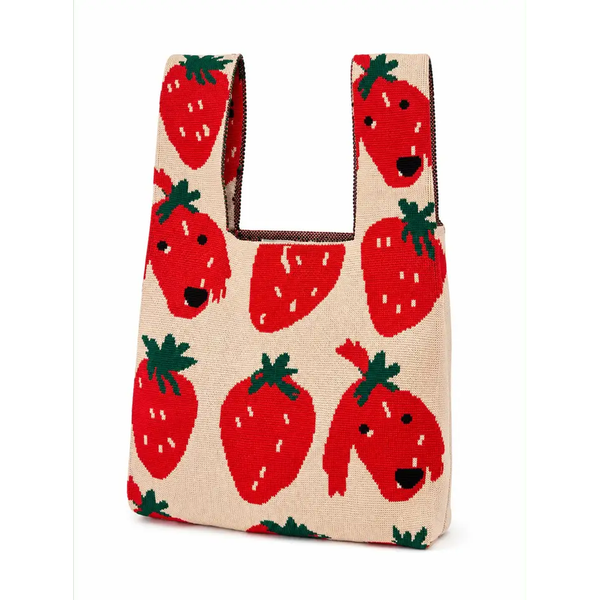 Strawberry Puppy - Knitted bag : Red and beige / Medium