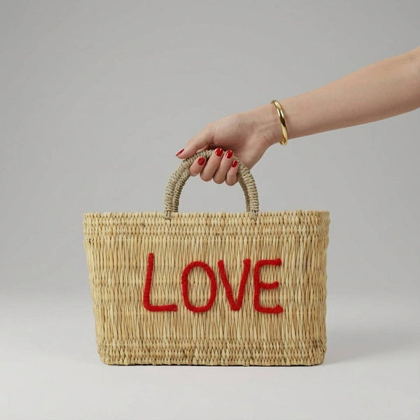 Custom Text Woven Reed Market Basket - Personalized Bag: Medium