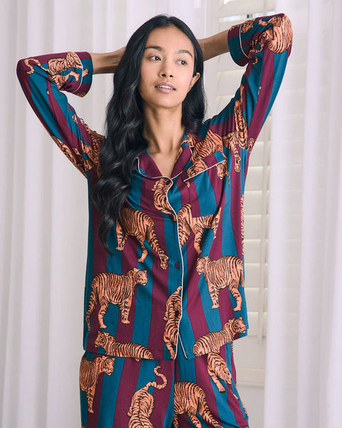 Tiger Stripe Print Long Pyjama Set: UK 10