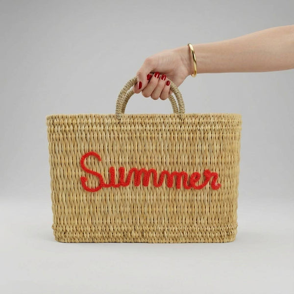 Custom Text Woven Reed Market Basket - Personalized Bag: Medium