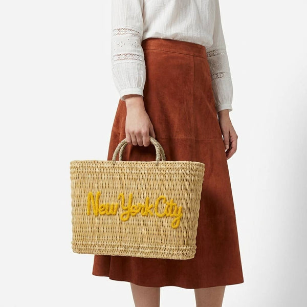 Custom Text Woven Reed Market Basket - Personalized Bag: Medium