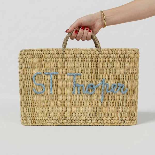 Custom Text Woven Reed Market Basket - Personalized Bag: Medium