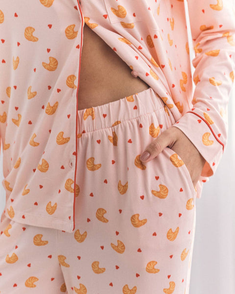 Croissant Print Long Pyjama Set: UK 12
