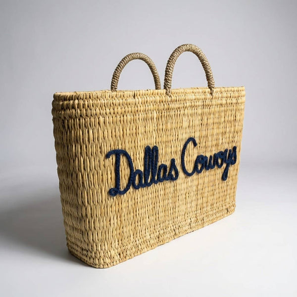Custom Text Woven Reed Market Basket - Personalized Bag: Medium
