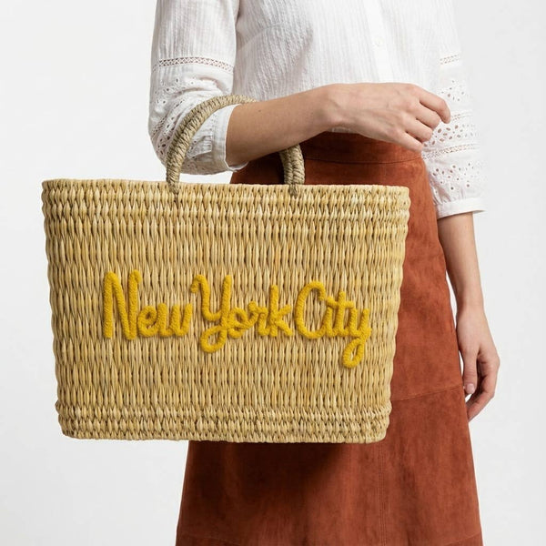 Custom Text Woven Reed Market Basket - Personalized Bag: Medium