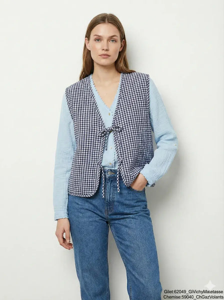 Quilted Vichy Tie Vest: Navy