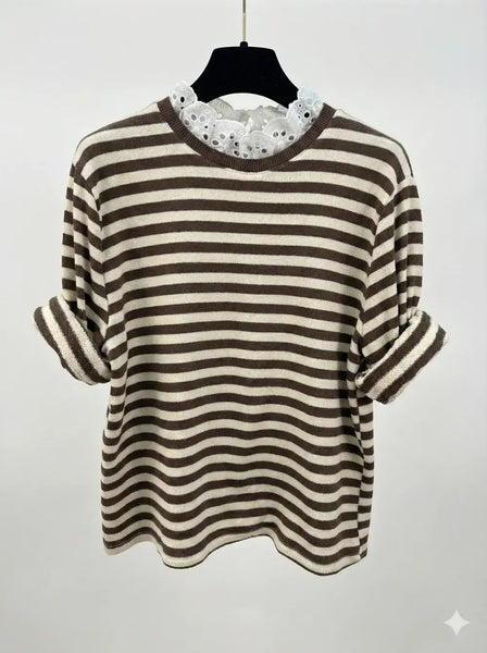 Top with English Embroidery Collar: Pink