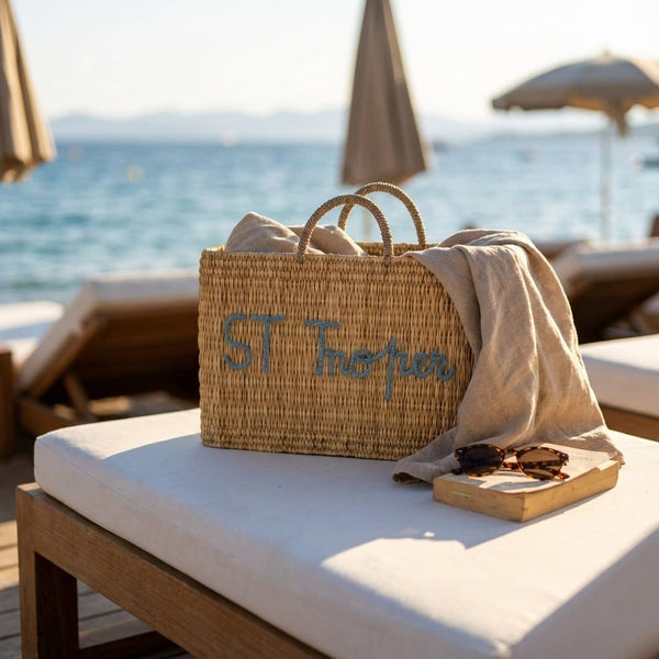 Custom Text Woven Reed Market Basket - Personalized Bag: Medium
