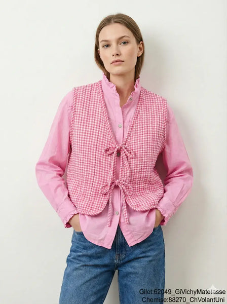 Quilted Vichy Tie Vest: Navy