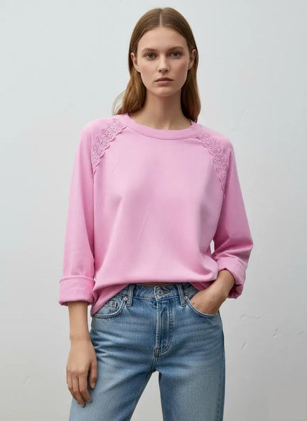 Long Sleeve Lace Sweatshirt: Sky